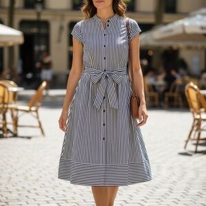 Navy and White Striped Midi Dress